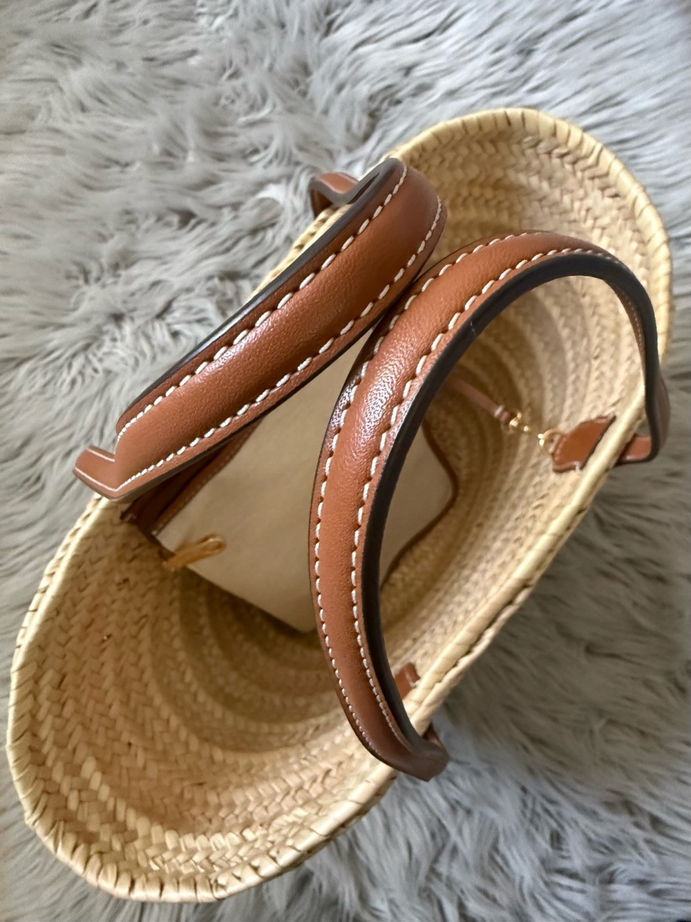 TORY BURCH Ella Straw Basket Tote in Color Natural / Classic Cuoio NWT - Picture 10 of 16